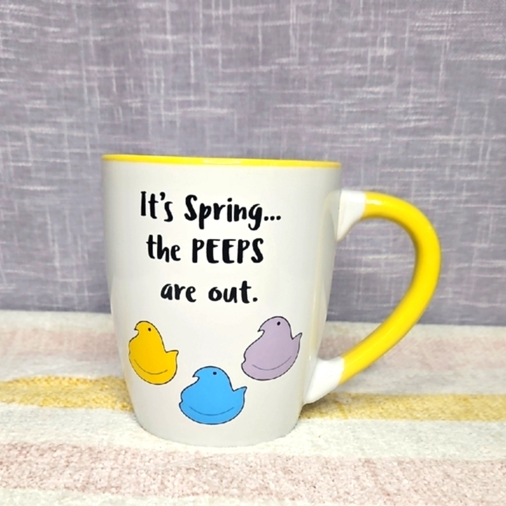 Yellow and White Spring Mug with Peeps Design